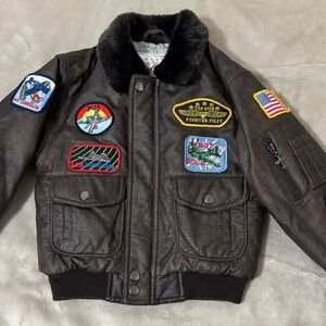 WW Style Bomber Jacket Kids Pilot Jacket - Dark Brown